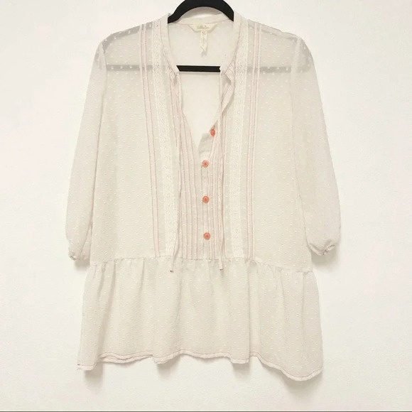 Matilda Jane Light the Way Blouse - EUC - Sheer Boho Peasant Top - Swiss Dot - Picture 4 of 9